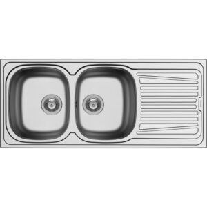 PYRAMIS Lavello 2 vasche con gocciolatoio Sparta 100150730 in Acciaio Inox spazzolato