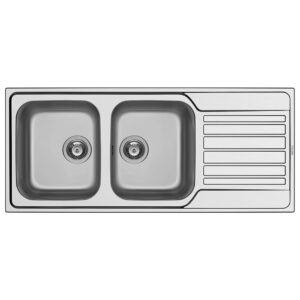 PYRAMIS Lavello 2 vasche con gocciolatoio Fedra 107169230 in Acciaio Inox spazzolato