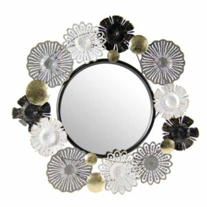 PASSIONE CASA Specchio tondo da Parete Moderno in Metallo decorazione Floreale oro, nero e bianco 76X74X6,4 cm Passione Casa 776885