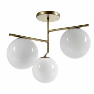 PASSIONE CASA Lampadario moderno a tre Sfere In Vetro con Struttura in Metallo Oro 25W 51X42 Cm  773471