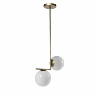 PASSIONE CASA Lampadario moderno a due Sfere In Vetro con Struttura Lunga in Metallo Oro  25W 20X18X57 773464