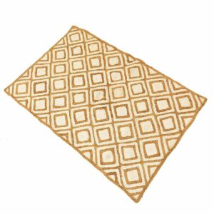 Tappeto Rettangolare 120 x 180 Cm in Cotone e Juta Beige e Bianco con decori forma Rombo Mercury 02065