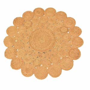 Tappeto Tondo 90 Cm in Cotone e Juta Beige con decori circolari Mercury 02560