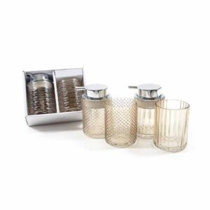 Set 2 Pezzi Bagno Dispenser Dosa sapone 240 Cc e Porta spazzolino in Vetro Trasparente Mercury 12206
