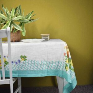Tovaglia Quadrata da Tavola 140 x 140 Cm in Lino e Cotone con decori Primaverili Colorati Linea Spring Easter Royal Family 857180