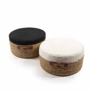 Pouf da Seduta con Manico 40xh20 Cm in Corda intrecciata Bianco o Nero Mercury 17281