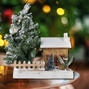 Casetta in Legno con Albero Innevato e Luci Led h 49 Cm Mercury 60239