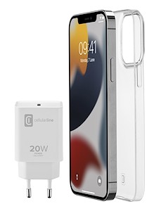 Cellularline Kit Caricabatterie Rete + Cover Iphone 13 Mini Trasp. STARTKITIPH13MIN