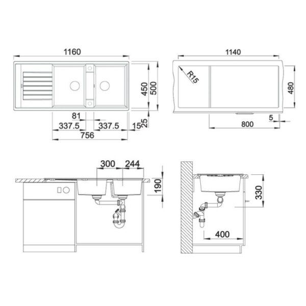 blanco 1237307 lavello legra 8 s 2 vasche gocciolatoio 1160x50 cm silgranit avana 1