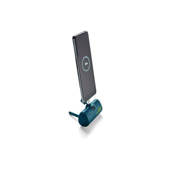 powerbank 5000 mah usb c con funzione stand blu collegabile direttamente allo smartphone
