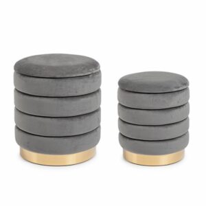 Bizzotto Set 2 Pouf Contenitore Darina Grigio 0720593