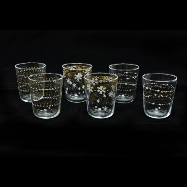 Mercury Set 6 Bicchieri Acqua Gold Stars in Vetro 315CC Decori Assortiti 93299