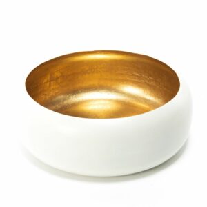 Mercury Centrotavola in Metallo Bianco Foglia Oro 27XH10Cm 99116