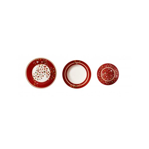 83716 TAVOLA 18 PZ CHICCHI E BALOCCHI ROSSO PORCELLANA