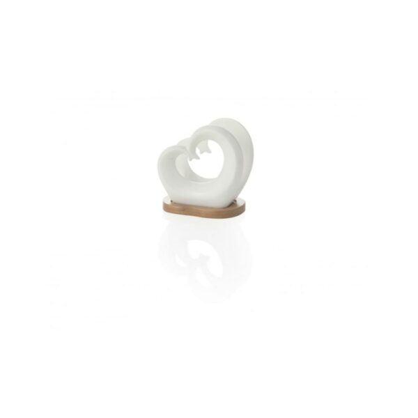 54145 PORTATOVAGLIOLI DOPPIOCUORE IN PORCELLANA BIANCA CON SUPPORTO IN BAMBOO1