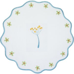 Tovaglietta Tonda Ricamata Bordo Azzurro 38 Cm Baci Milano