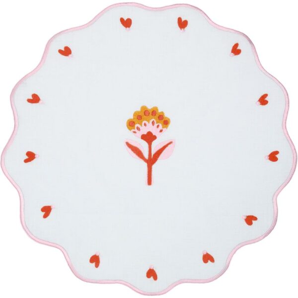 Tovaglietta Tonda Ricamata Bordo Rosa 38 Cm Baci Milano