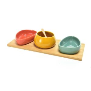 Set Aperitivo in Ceramica Colorata con Base e Cucchiaino in Bambù Mercury