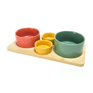 Set Aperitivo 4 ciotoline in Ceramica Colorata con Base in Bambù Mercury