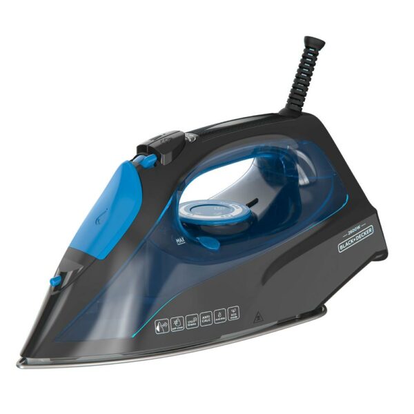 Black Decker Ferro Vapore Secco 2600W Piastra Inox Nero Blu