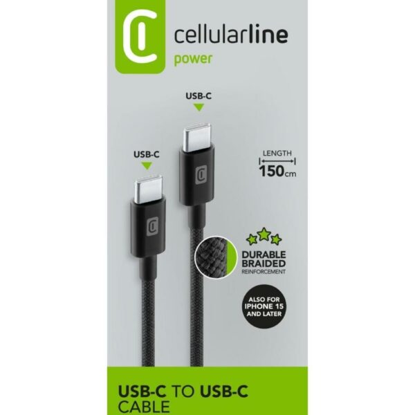 Cavo Telato USB con USB C 1.5Mt Nero CellularLine