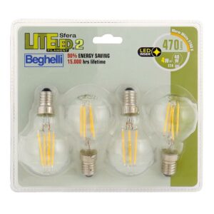 Lampadina Led Sfera 4W E14 2700K Liteled.2 Filam. 4Pz Beghelli