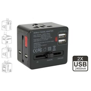 Adattatore Da Viaggio Con 2 USB per Europa/Uk/Amer Nova Line