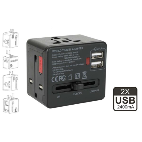 Adattatore Da Viaggio Con 2 USB per Europa Uk Amer Nova Line
