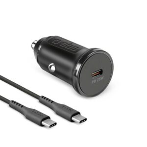 Caricabatteria Auto USB-C Pd 25W con Cavo USB-C 1Mt Nero SBS