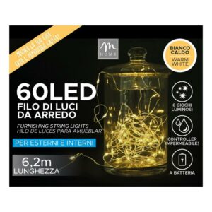 Filo 60 Led Bianco Caldo a Batteria da esterno con 8 Giochi Mercury