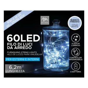 Filo 60 Led Bianco a Batteria da esterno con 8 Giochi Mercury