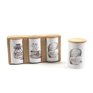 Set 3 Barattoli in Latta con Coperchio in Bambù H14 x 10Cm Mercury