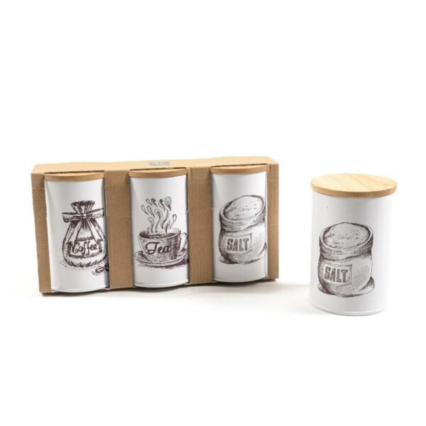 Set 3 Barattoli in Latta con Coperchio in Bambu H14 x 10Cm Mercury