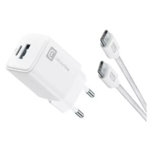 Caricabatterie Dual 30W con Cavo Usb-C Bianco CellularLine ACHKITC2CGAN30TABW