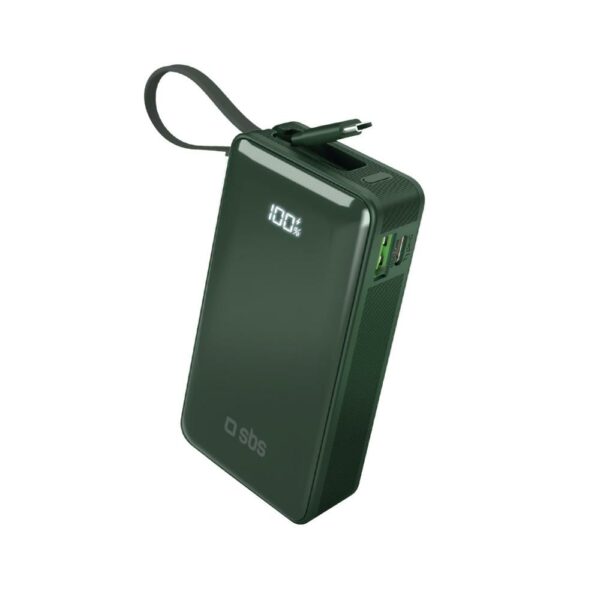 Power Bank 10000Mah Pd20W Display Cavo Integrale Verde SBS TTBB10000LCDTCPD20G
