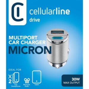 Caricabatterie Auto 18W + Pd 30W Grigio CellularLine CBRMINIUSB2PD30WD
