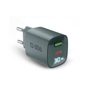 Caricabatterie LCD GAN 30W 1 Usb-C + 1 Usb-A Azzurro SBS TETRGANLCD1USB1C30A