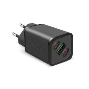 Caricabatterie Rete Gan Pd 2Usb-C+1Usb 65W Nero SBS TETRGANUSB2C65W