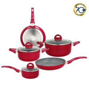 Set di Pentole e Padelle 8 Pezzi Rock in Red Antiaderente Grancucina Tognana V979118MRRM