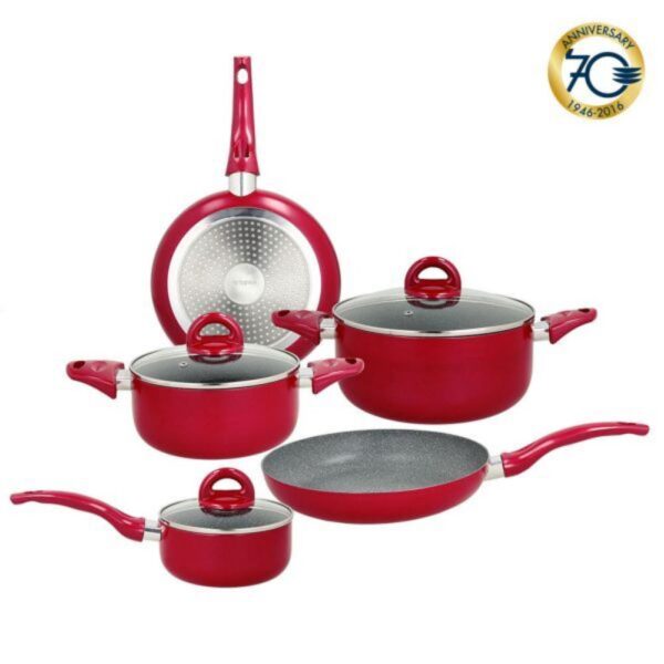 Set di Pentole e Padelle 8 Pezzi Rock in Red Antiaderente Grancucina Tognana V979118MRRM 1