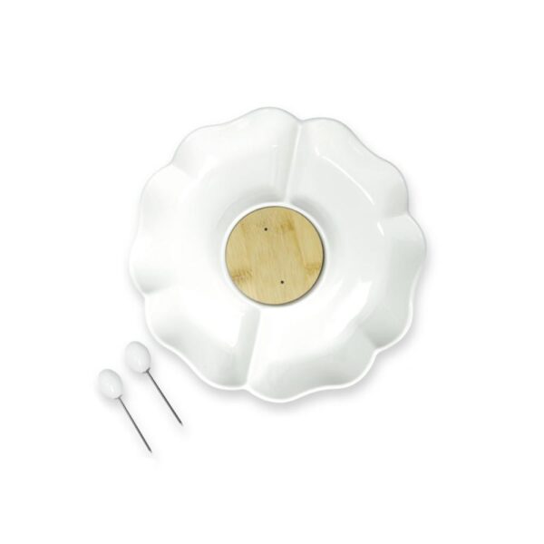 Antipastiera Ortensia in Porcellana e Bamboo con 2 Forchette in Inox Brandani