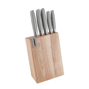 Ceppo Naturale Legno con Affila Coltelli con 5 Coltelli Inox Brandani