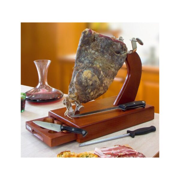 Portaprosciutto con Cassetto e 3 Coltelli Inox Brandani 1