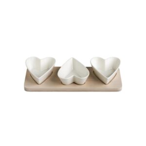 Portassaggi Tris di Cuori in Porcellana Bianca con Supporto in Bamboo Naturale Brandani
