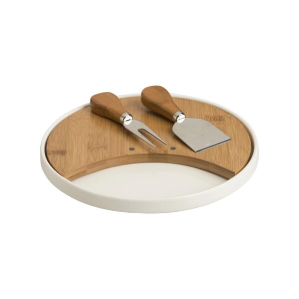 Tagliere in Porcellana e Bamboo con 2 Coltelli Formaggio in Inox Brandani 1