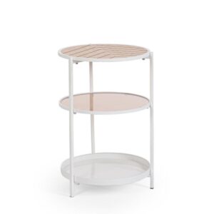 Tavolino 3 Ripiani Haldor To Bianco Naturale D40X60,5Hcm Bizzotto