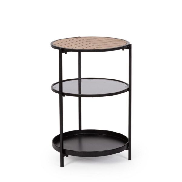 Tavolino 3 Ripiani Haldor To Nero Naturale D40X605Hcm Bizzotto 1