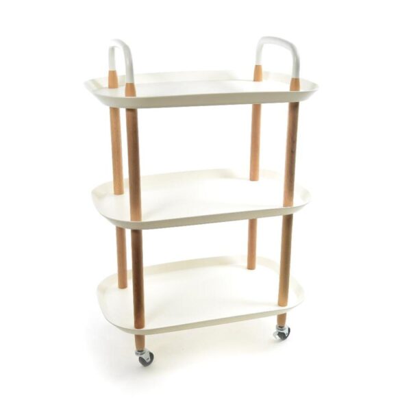 Carrello 3 Ripiani in Legno e Plastica Bianco H.82 x 57 x 36Cm Mercury 11187