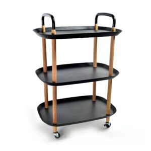 Carrello 3 Ripiani in Legno e Plastica Nero H.82 x 57 x 36Cm Mercury