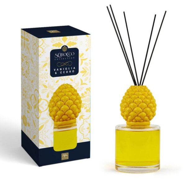 Diffusore di Essenza Pigna 500 ML Vaniglia Cedro con Bacchette in Cotone Mercury 67893